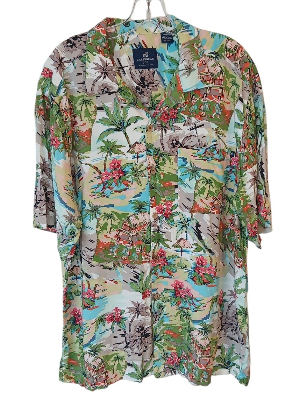 Caribbean Joe Tropical Hawaiian Button-Up Shirt Size Large